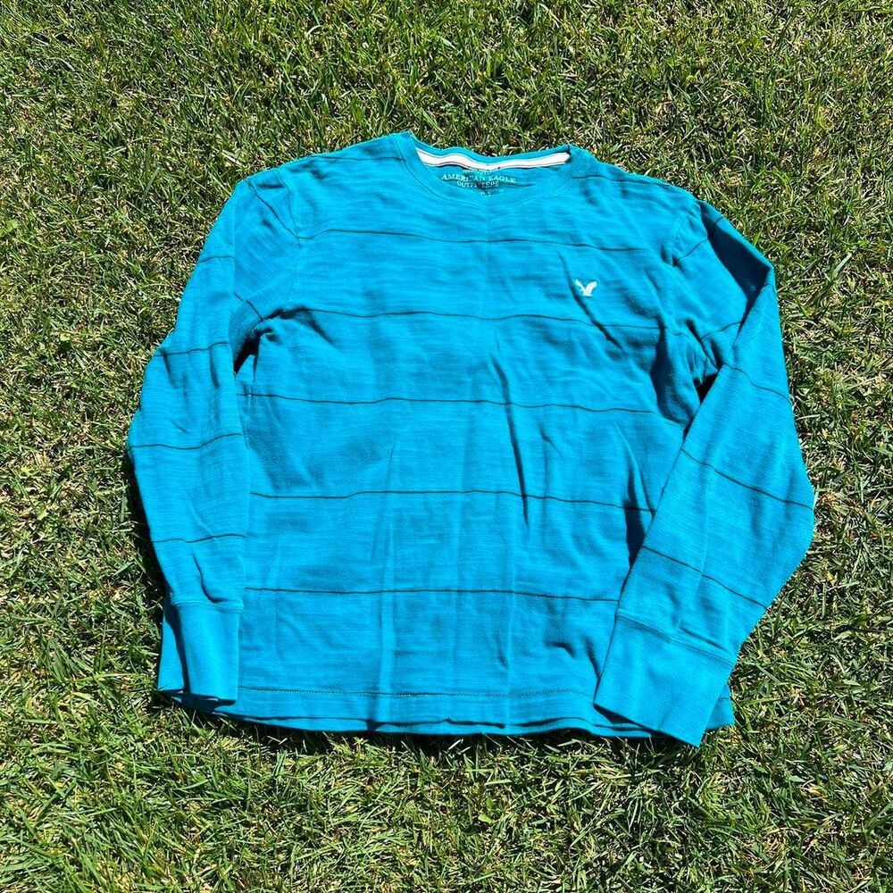 American Eagle Striped shirt tee mens size XL blue